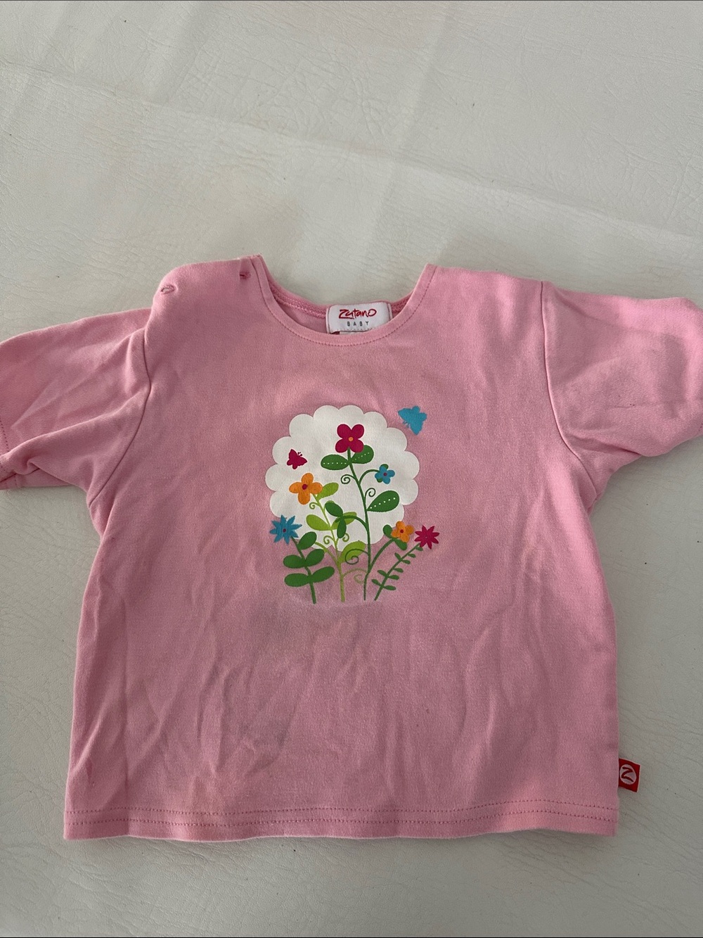 Zutano pink floral cotton tee 12-18m